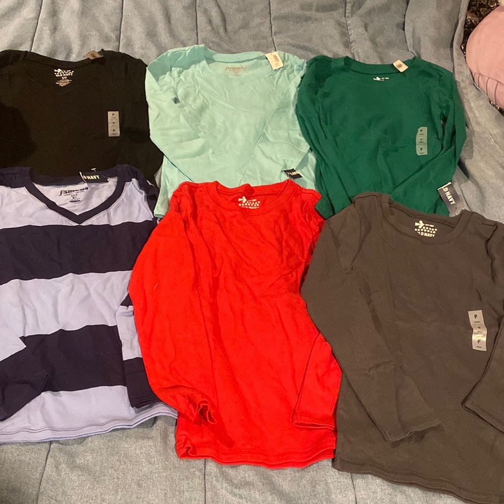 6 NWT Old Navy Girls long sleeve shirts black teal red green gray striped blue S